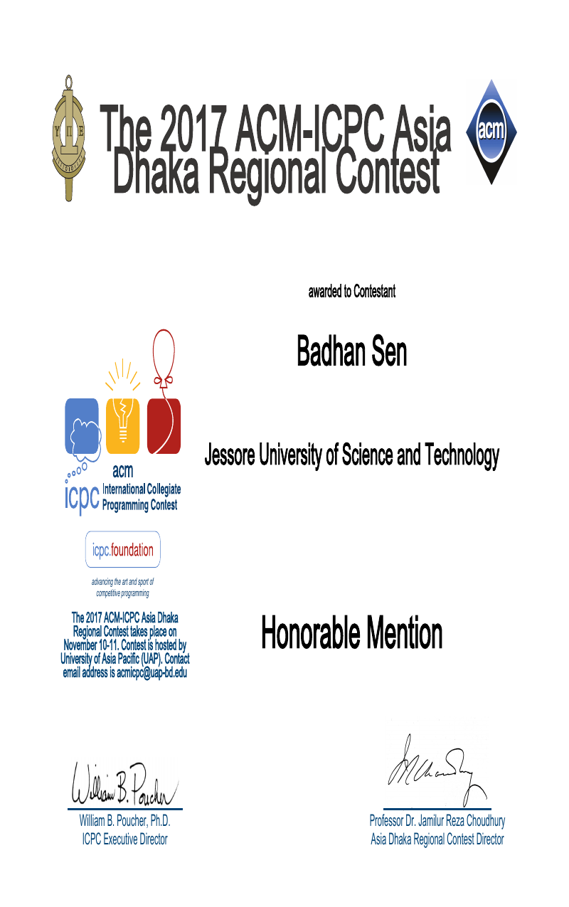 Asia Dhaka Regional 2017 - 55th Place out of 150 Teams