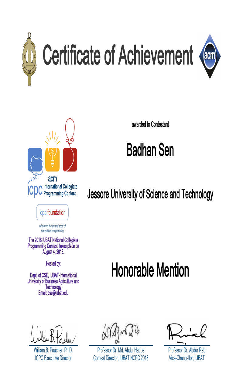 NCPC 2018 - Placement Award at IUBAT