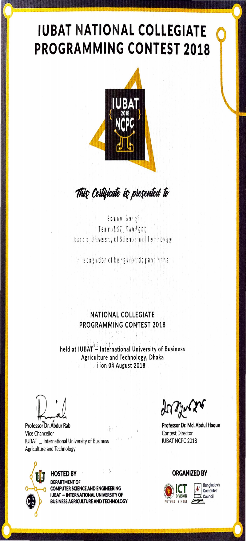 IUBAT National Collegiate Programming Contest 2018